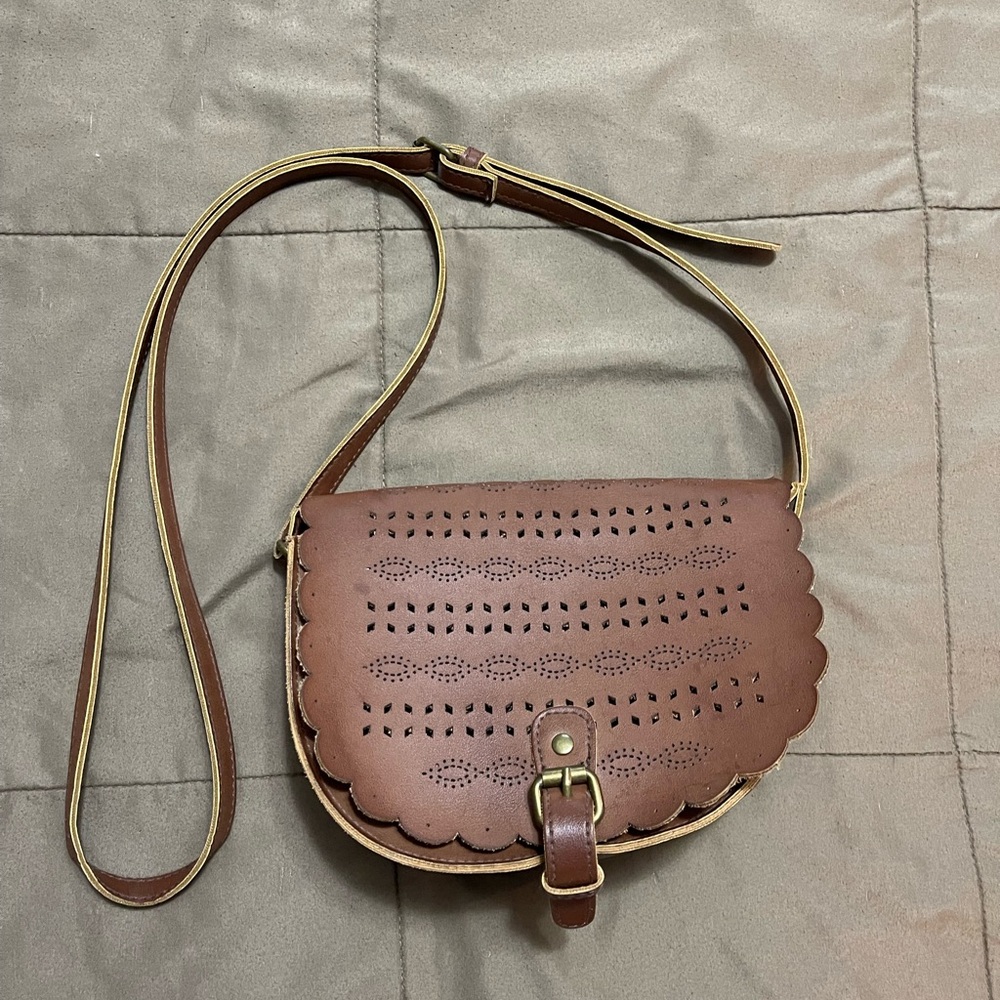 American Eagle Outfitters Brown Crossbody Bag with Perforated Design
